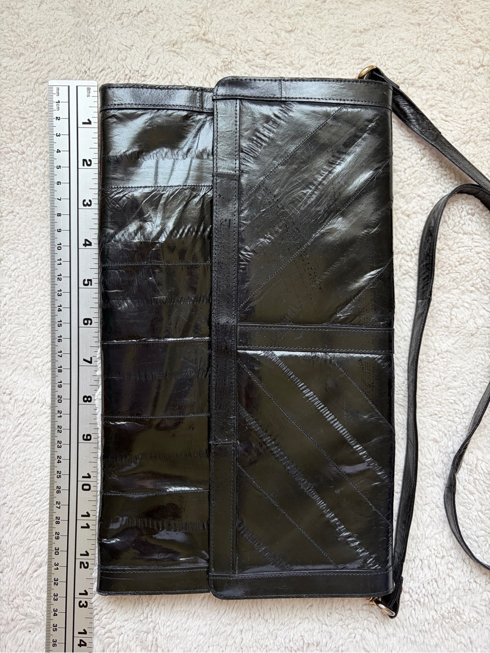 Vintage 70s 80s Black Eel Skin Clutch Purse - Picture 11 of 13
